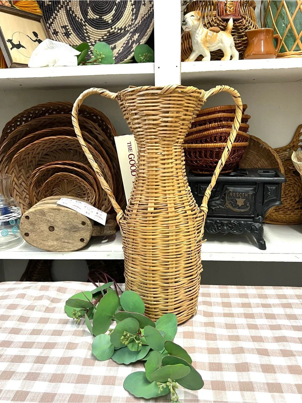 Vintage wicker rattan vase basket boho decor
